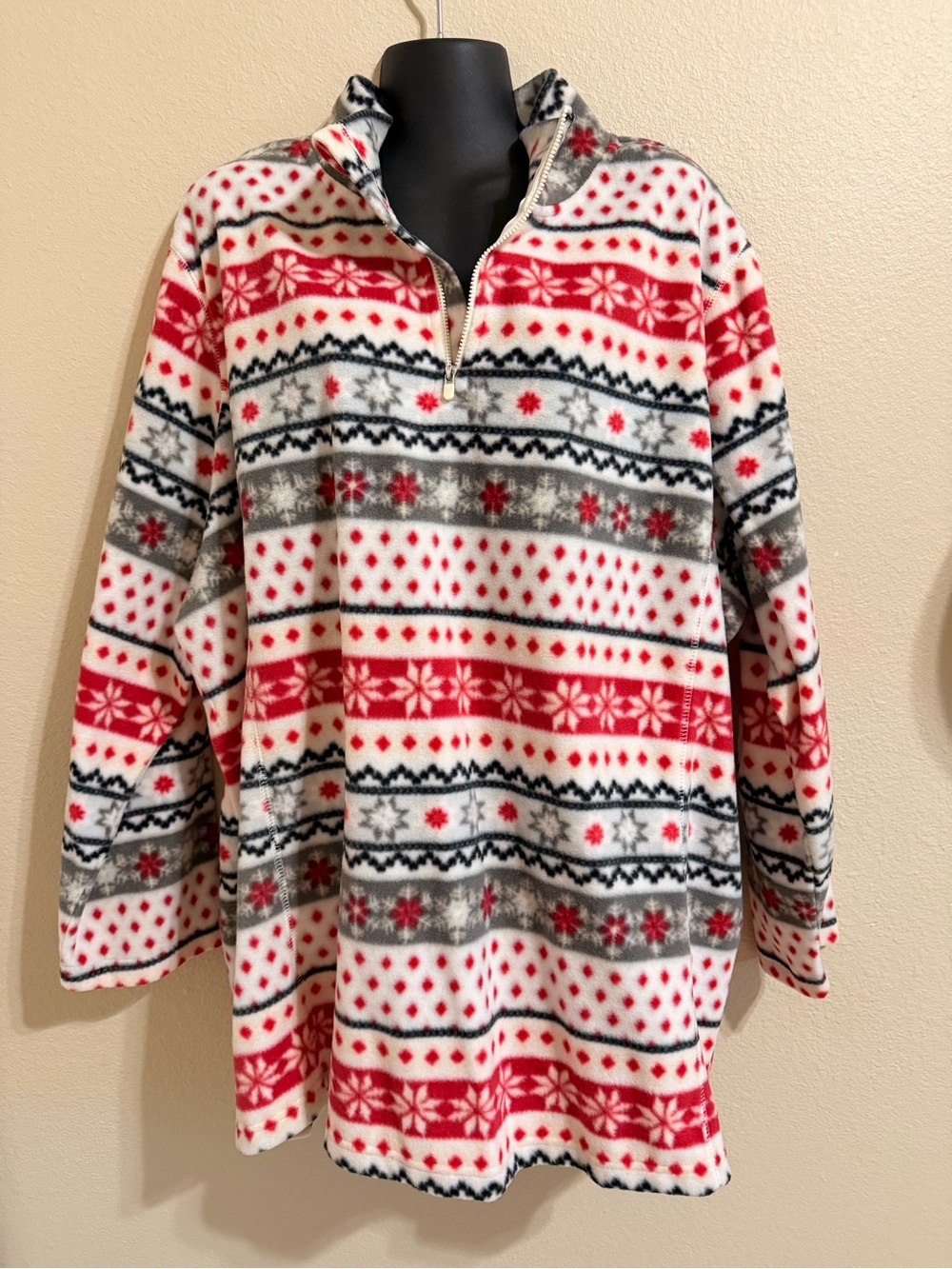 Woman Within Red, White & Gray Fair Isle Half-Zip Fleece Pullover